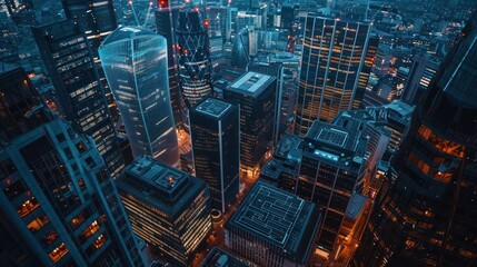 Fototapeta premium Vibrant Night Cityscape with Illuminated Skyscrapers