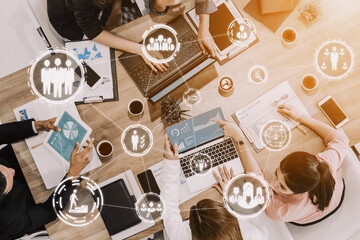 Human Resources Recruitment and People Networking Concept. Modern graphic interface showing...