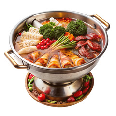 Chinese hot pot isolated on transparent background.