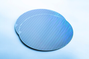Silicon wafer with chips isolated on white background
