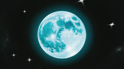 Fototapeta premium a full light blue moon in the night sky lots of shiny silver stars