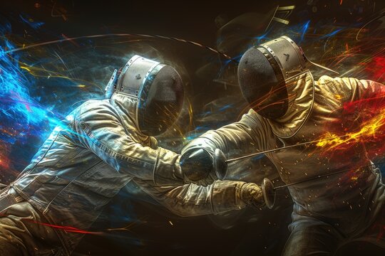 fencing duels in Olympic competition matches professional photography