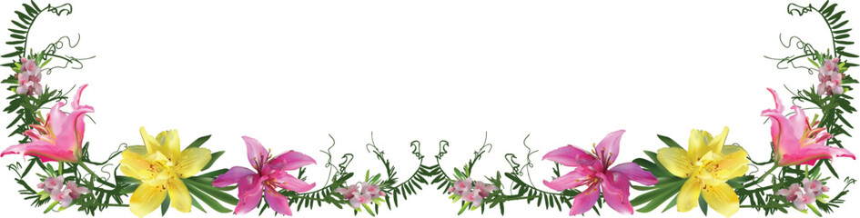 pink and yellow fine flowers stripe isolated on white