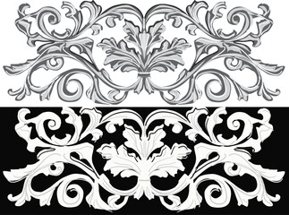 decorated grey swirls and curls on black and white background