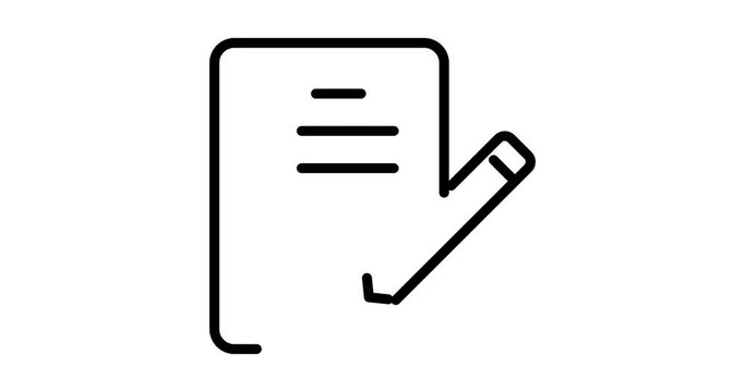 Document write animated outline icon with alpha channel. Document write 4k motion design animation for web, mobile and ui design