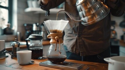 Showing the process of preparing pour over coffee