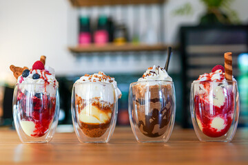 This collection of photos showcases a variety of delectable desserts that will delight any sweet tooth. The images capture different types of desserts in various settings and styles. 