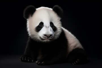 Fototapeta premium Panda baby portrait, dark background, detailed photorealism