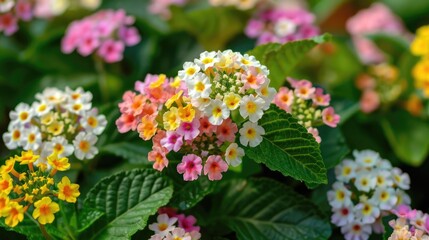 Obraz premium Lantana Lantana Camara with White Pink and Yellow Flowers