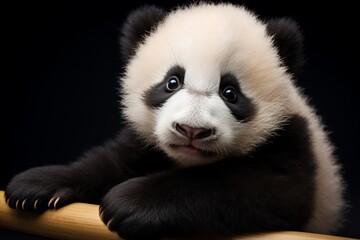 Naklejka premium Panda baby portrait, dark background