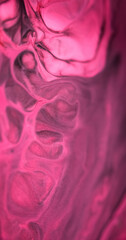Ink splash. Acrylic wave. Blur bright pink red color gradient glowing marble texture paint blend glamour abstract art background.