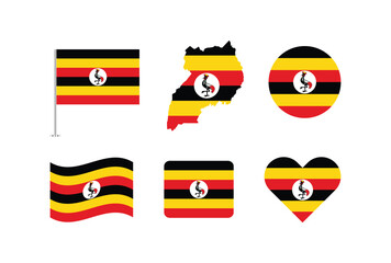 Vector Uganda flag. Set of Uganda Flags Collection. 
