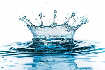 Close-up of a water splash, captured at the exact moment of impact. The image showcases the purity and fluidity of water. Ideal for environmental and wellness concepts. Generative AI