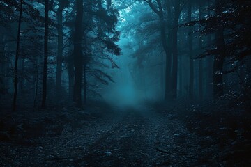 Fototapeta premium Background for Halloween. Dark mysterious forest on a spooky night.