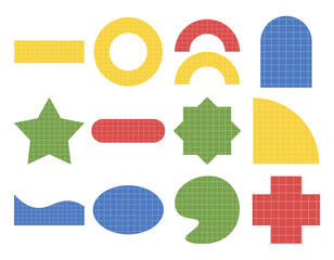 Geometric Shape with Grid texture, Element Vector For Business Decoration Clipart Set