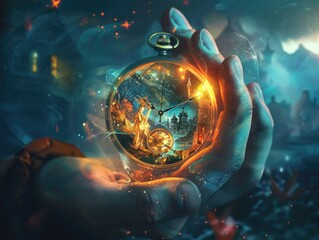 Chronicles of Time: Enchanting Journey through Ages in Glowing Pocket Watch