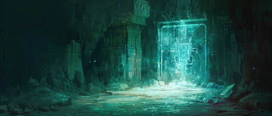 Mystical Cave of Time Travel: Journey Through the Ages in a Glowing Portal.