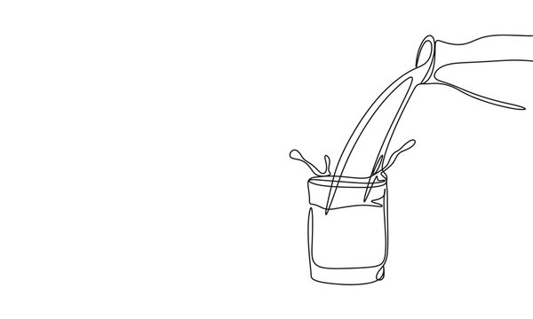 recommend clip art: Pour milk from bottle to glass one line continuous. Line art bottle and glass milk. Hand drawn vector art.
