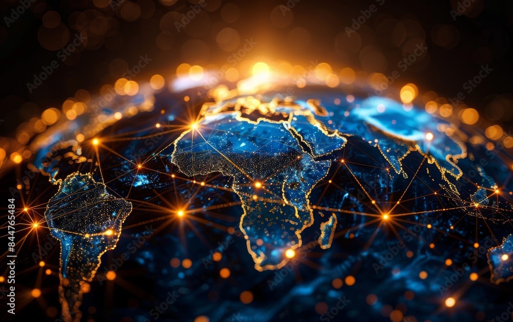 Poster a globe with a network of lights surrounding it