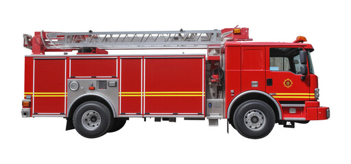 Fire Truck Side View Isolated on Transparent Background
