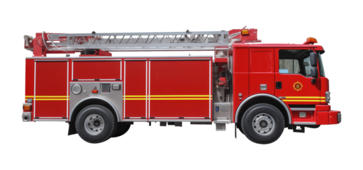 Fire Truck Side View Isolated on Transparent Background
