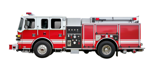 Fire Truck Side View Isolated on Transparent Background
