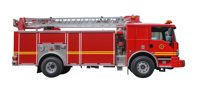 Fire Truck Side View Isolated on Transparent Background
