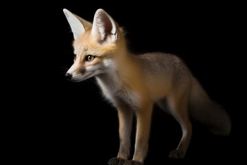 Fototapeta premium photo of a baby fox, dark background