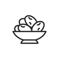 Bowl of Dates, linear style icon. bowl filled with dates. Editable stroke width