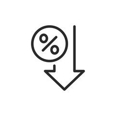 Percentage decrease, linear style icon. drop in percentage or decline rate. Editable stroke width.