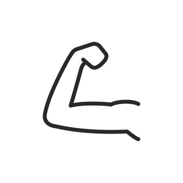 Weak arm, linear style icon. Represents an arm without visible muscle definition, indicating weakness or lack of strength. Editable stroke width