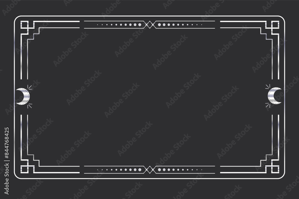Canvas Prints silver celestial minimal esoteric frame, thin line border, mystyc linear decoration with dots, moon,