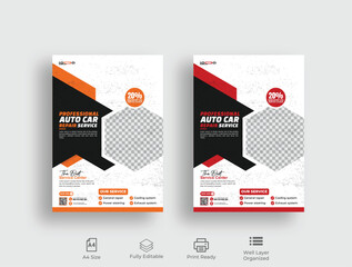 Auto Car Repair Service flyer, professional auto car repair service leaflet design template vector, 