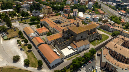 Aerial view of the University of Tuscia located in Viterbo, Lazio, Italy. It is located in a...