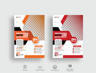Auto Car Repair Service flyer, professional auto car repair service leaflet design template vector, 