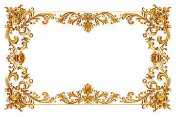 Vintage Rectangular Elegant Floral Frame With Ornament for Web Presentation Horizontal Border in Oriental Style Isolated on White Background, Copy Space for Text, Landscape