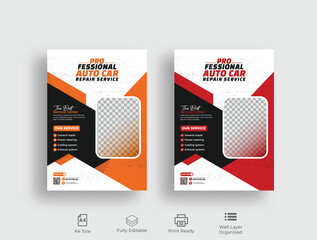 Auto Car Repair Service flyer, professional auto car repair service leaflet design template vector, 