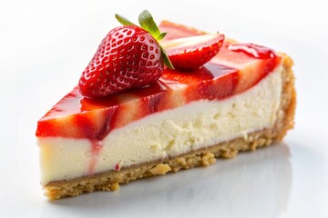 A delicious strawberry cheesecake on a table