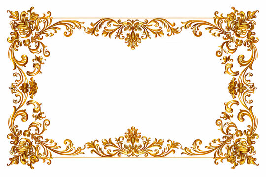 Vintage Rectangular Elegant Floral Frame With Ornament for Web Presentation Horizontal Border in Oriental Style Isolated on White Background, Copy Space for Text, Landscape