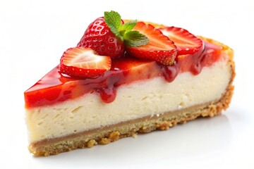 A delicious strawberry cheesecake on a table