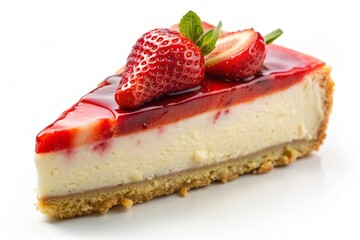 A delicious strawberry cheesecake on a table