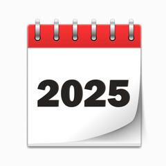 Vector icon calendar year 2025. Annual date, meeting, appointment. Calendar Flat Icon 2025. Vector flat daily calendar icon. Date and time, day, month. 