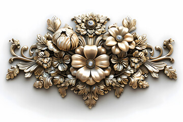 Fototapeta premium Antique golden baroque jewelry on a light background, Ornament elements, vintage gold floral designs