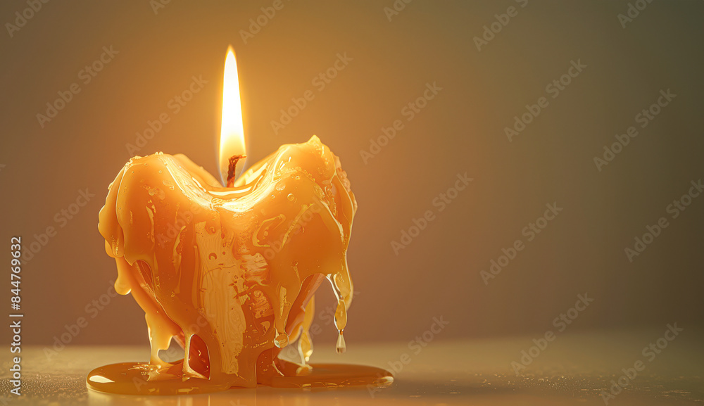 Wall mural melting heart candle in pop realism style with warm colors on plain background