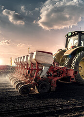 Tractor and seeder for sowing corn