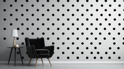 black armchair in a room with polka dots background