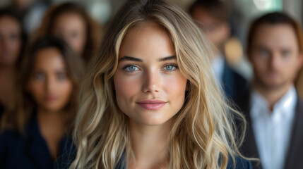 Obraz premium elegant young businesswoman with blue eyes being the leader