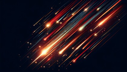 Fototapeta premium This image captures a stunning visual of streaks of light soaring across a dark night sky, reminiscent of shooting stars or distant comets