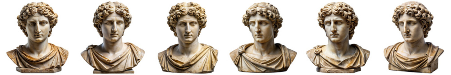 Antique statue cut horizontal parts on transparent background