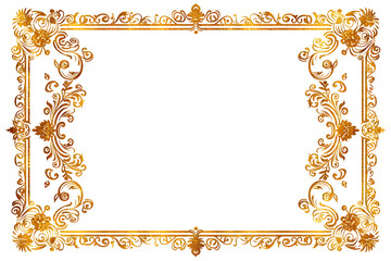 Vintage Rectangular Elegant Floral Frame With Ornament for Web Presentation Horizontal Border in Oriental Style Isolated on White Background, Copy Space for Text, Landscape